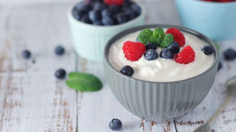 Greek yogurt bowl with fresh berries and mint