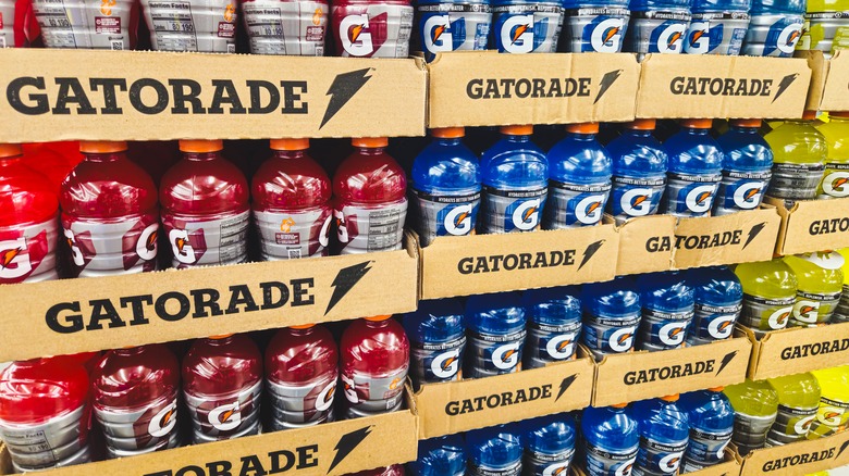 Cases of Gatorade stacked in a store