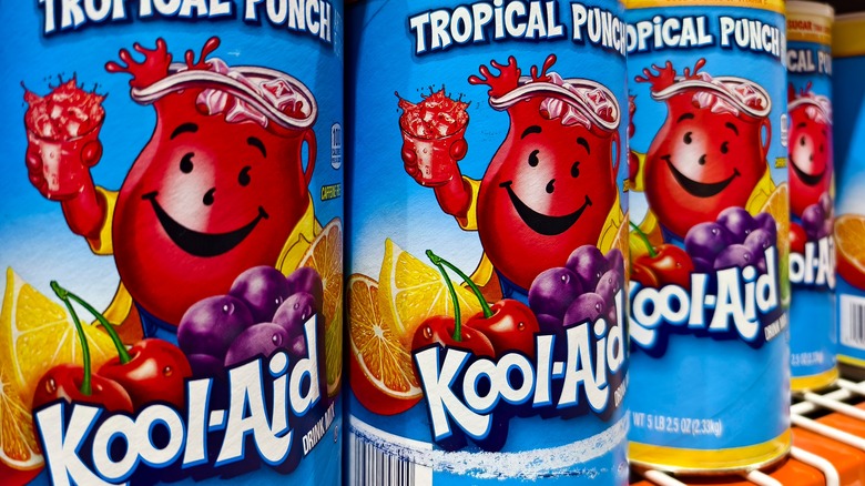 Canisters of Fruit Punch Kool-Aid