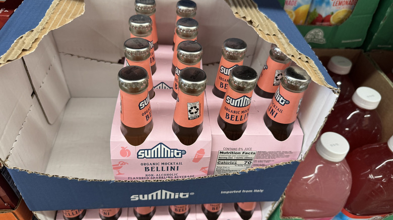 Peach bellini cocktail in Aldi box
