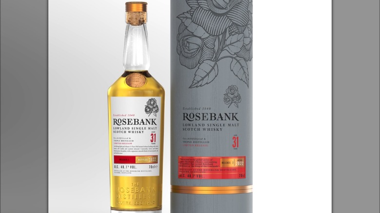 A bottle of Rosebank 31-Year-Old Lowland Single Malt