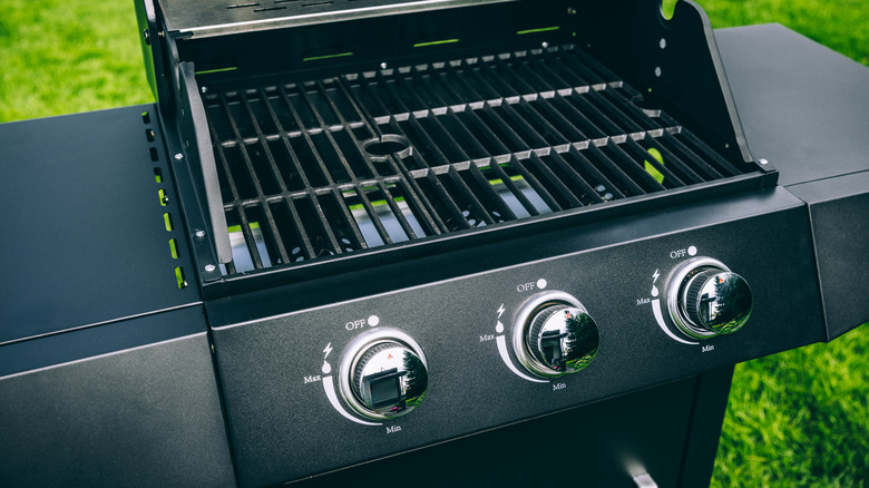 Outdoor gas grill with grass
