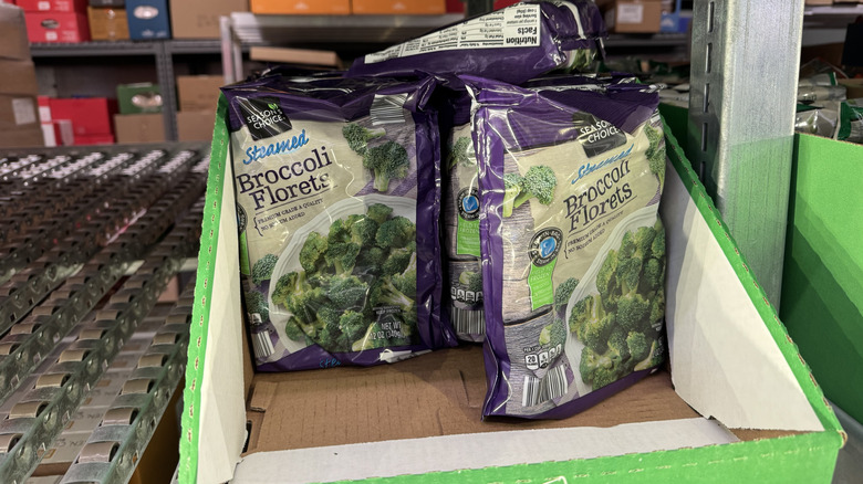 Aldi broccoli florets in a freezer