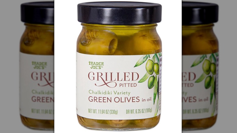 Trader Joe's Grilled Pitted Chalkadiki Variety Green Olives in oil