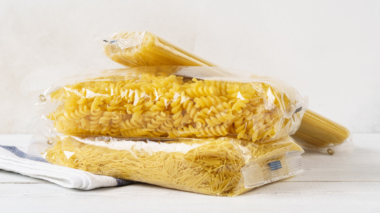 Bags of dried pasta.