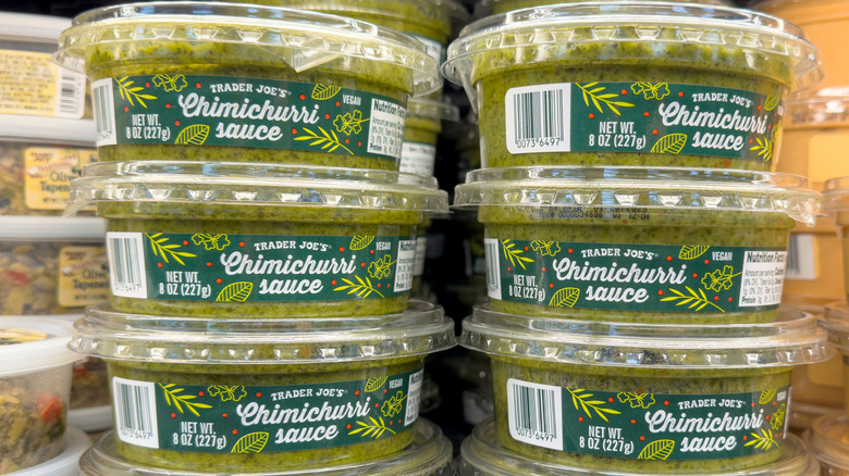 Trader Joe's chimichurri sauce on a shelf