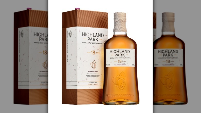 A bottle of Highland Park 18 year against a white background