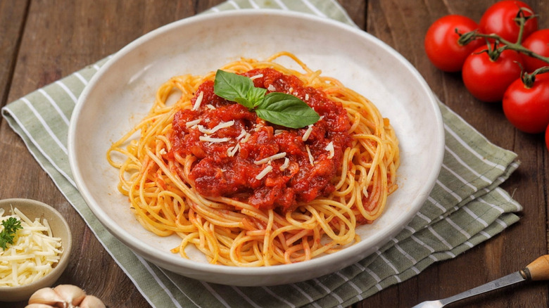 Bowl of pasta with tomato sauce