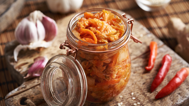 Kimchi in glass jar