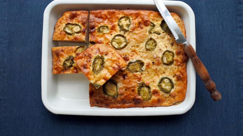 Jalapeño cornbread in a tray