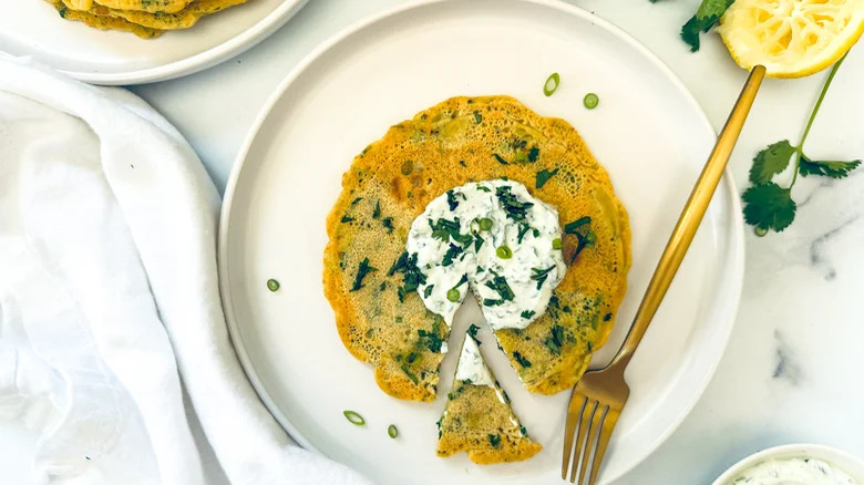 Savory chickpea pancake on a plate
