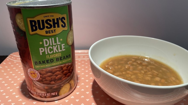 A can of Bush's Dill Pickle Baked Beans