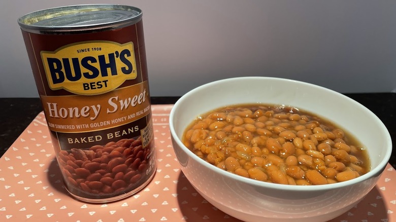 A can of Bush's Honey Sweet Baked Beans