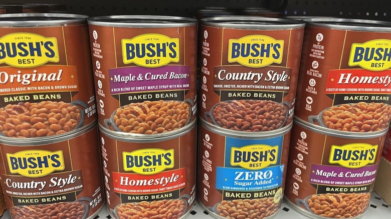 A selection of canned Bush's Baked Beans