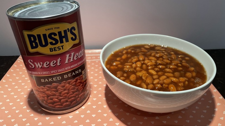 A can of Bush's Sweet Heat Baked Beans