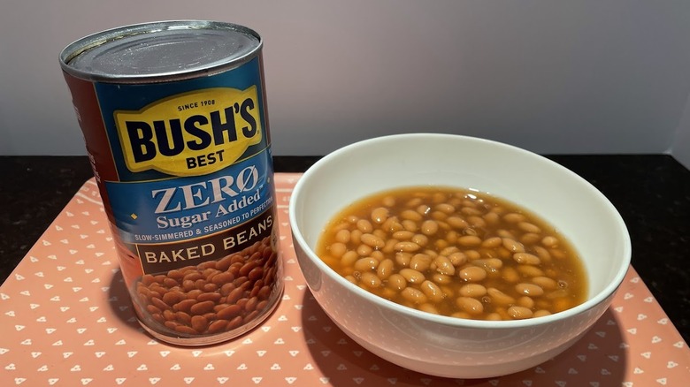 A can of Bush's Zero Sugar Added Baked Beans