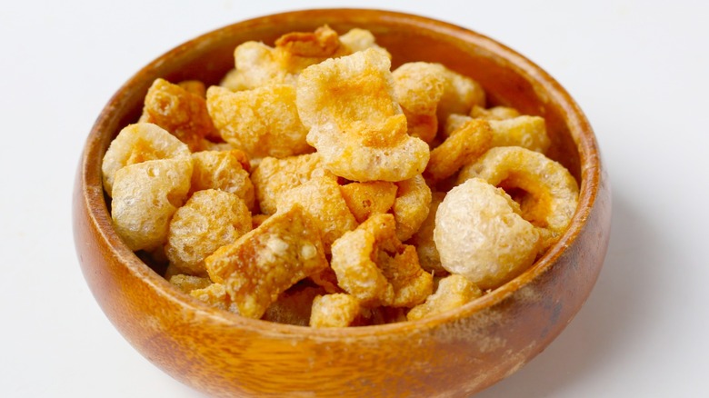 Crispy pork Cracklings on white background