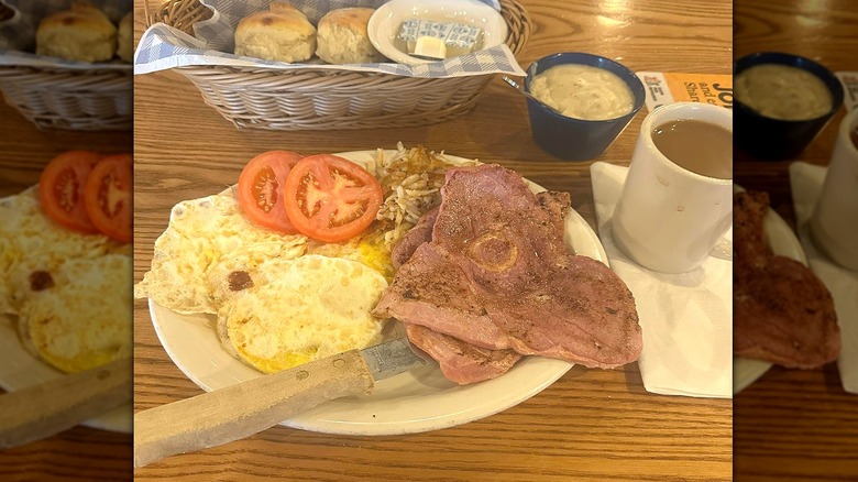 Southern breakfast platter on table