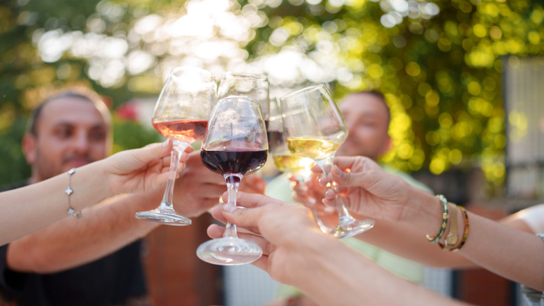 A group of people toasting with glasses of wine