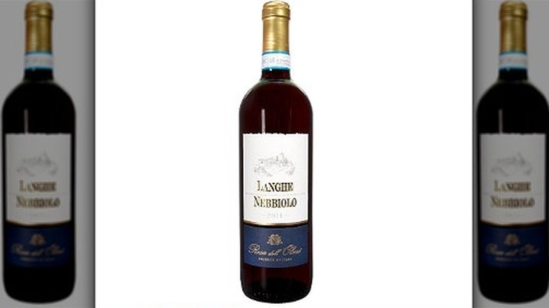 A bottle of Rosa dell'Olmo Barolo on a white background