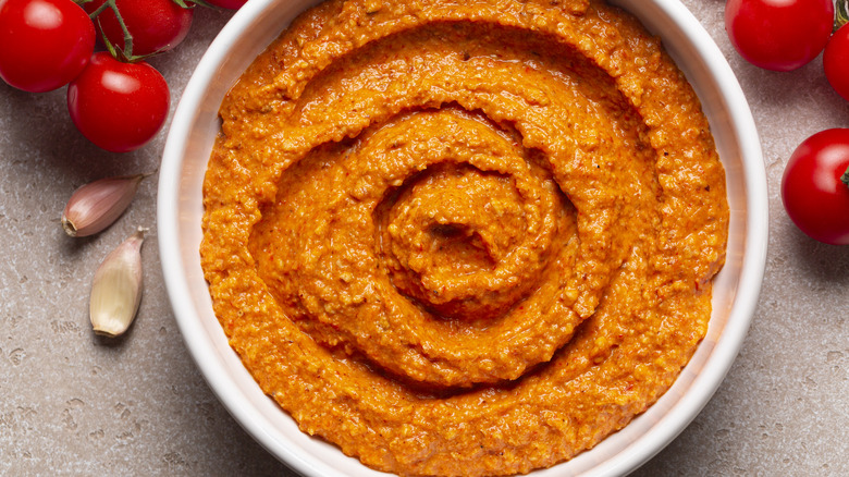 A bowl of romesco sauce