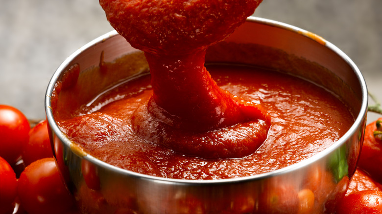 A pot of homemade tomato sauce