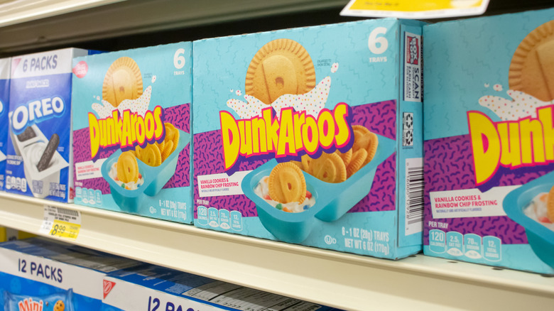 A shelve with packages of Dunkaroos