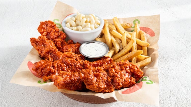 A basket of Chili's Nashville Hot Chicken Crispers
