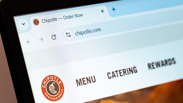 A close up of the Chipotle website