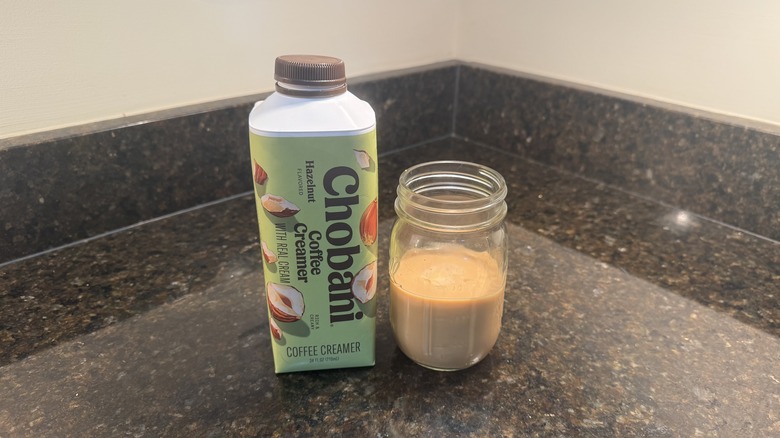 Hazelnut coffee creamer on kitchen counter
