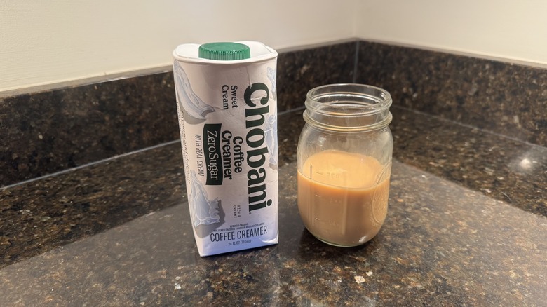 Zero-sugar sweet cream coffee creamer on countertop