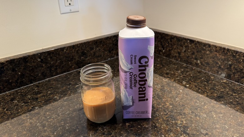 Sweet cream coffee creamer on kitchen counter