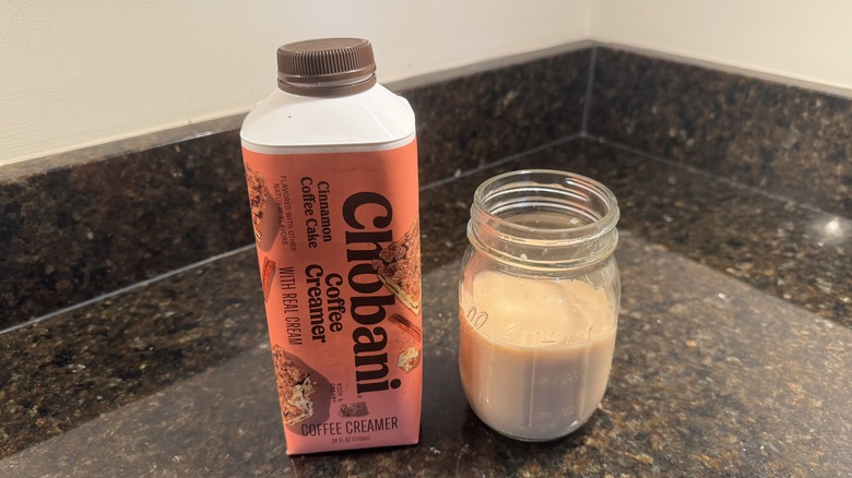 Cinnamon coffee cake creamer with coffee