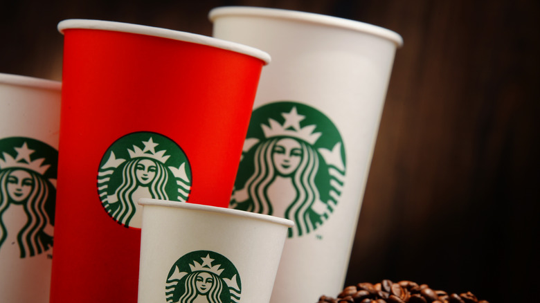 Starbucks cups in various sizes