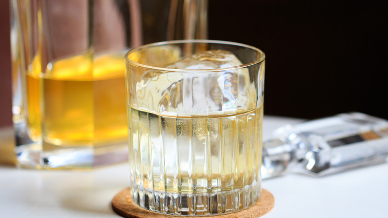 Clarified milk punch cocktail on a table