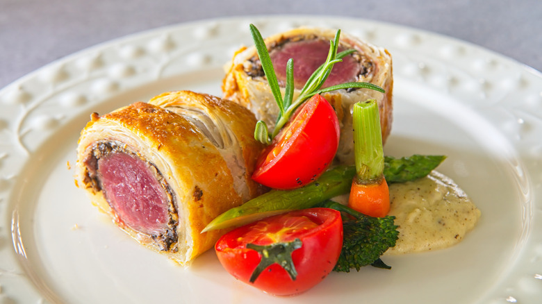 A plate of beef Wellington.