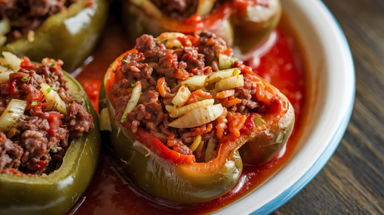 A plate of stuffed peppers.