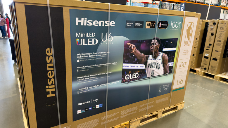 Boxes of televisions in Costco's electronics section