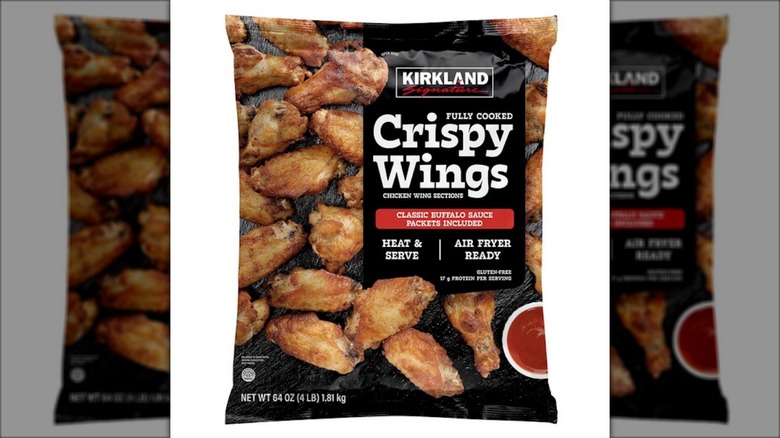 A bag of Kirkland Signature Crispy Wings with Buffalo Sauce
