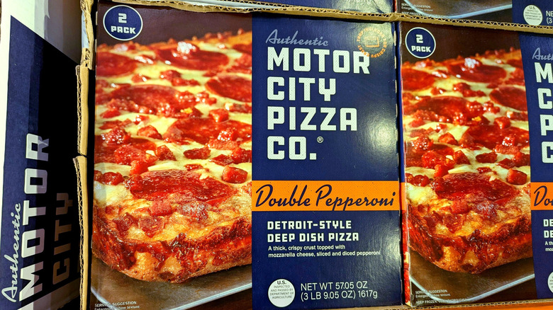 A box of Motor City Pizza Co. Pizza at a Costco warehouse