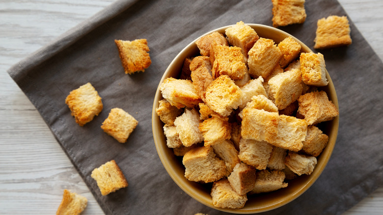 Bowl of homemade croutons
