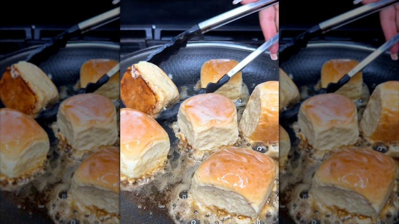 Hawaiian bread French toast in a pan