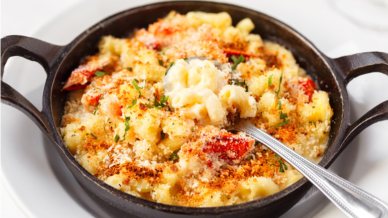 A bowl of lobster mac and cheese