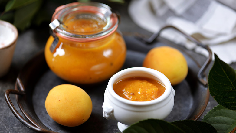Peach chutney in a glass jar