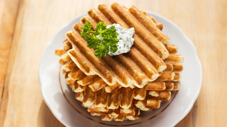 Mashed potato waffles on a plate