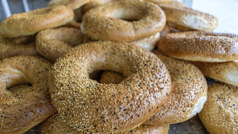 Bagels with seeds as a background