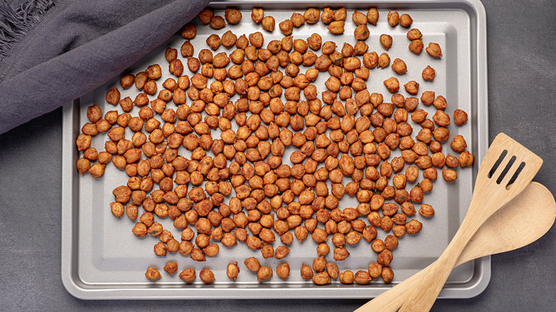 Roasted chickpeas on a sheet pan