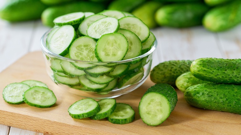 Slices of cucumber in a bowl