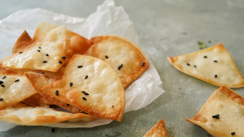 wonton chips on a table