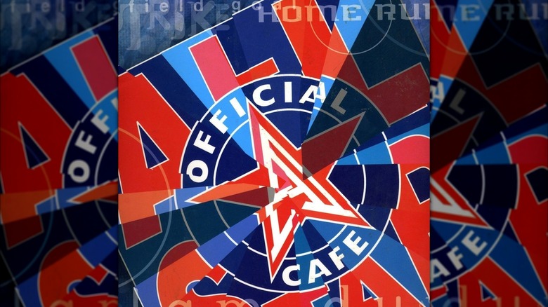red and blue Official All Star Café restaurant logo